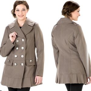 NWT Taupe Kensie Pleated Hem Double Breasted Military Jacket Soft Size Medium